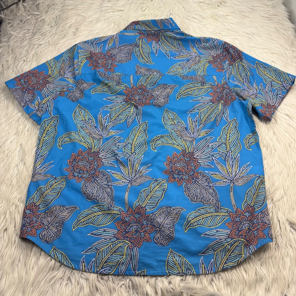 Tommy Bahama Men's L Blue Floral Bahama Coast Button Front Hawaiian Shirt
